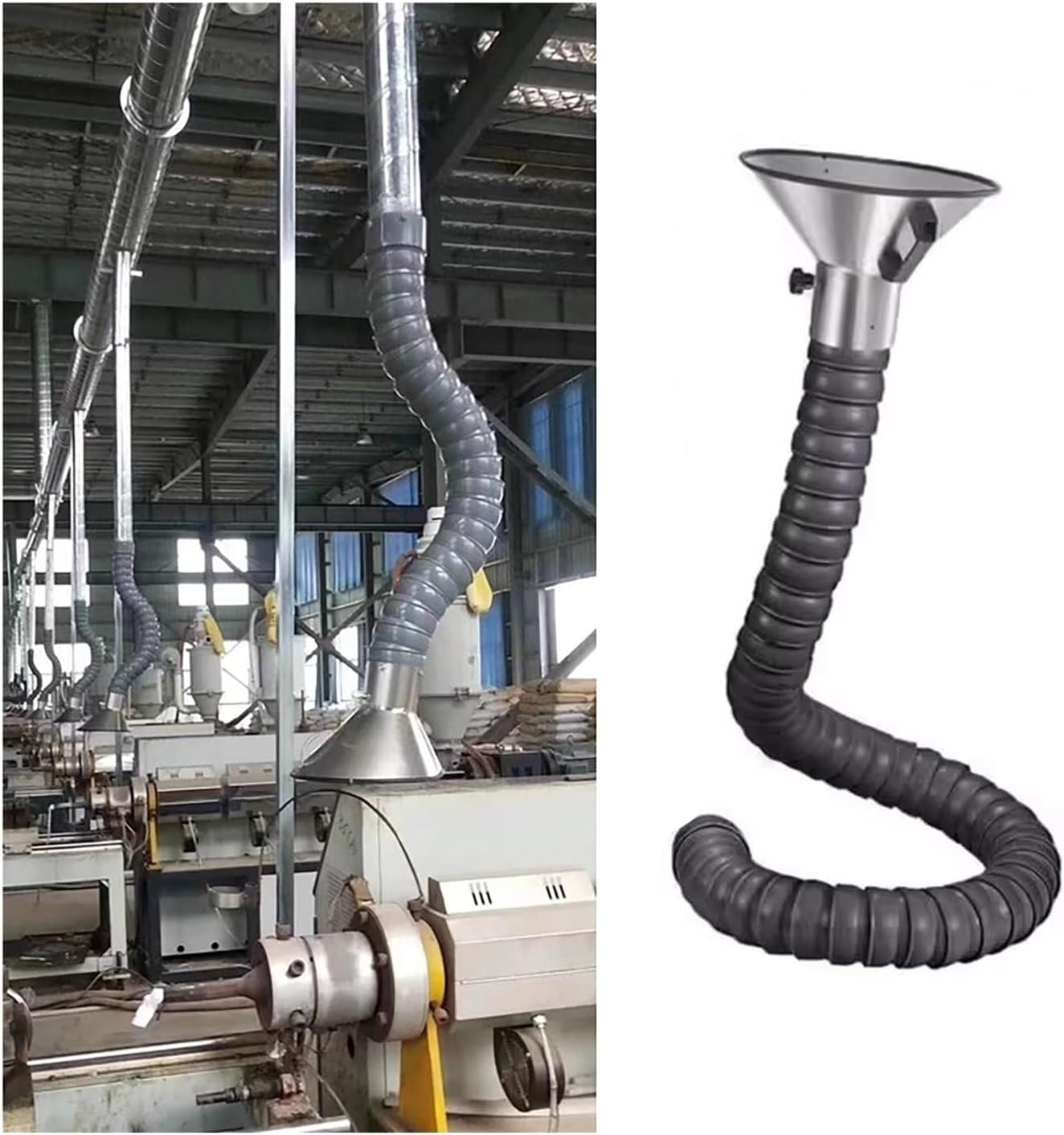 Industrial Hard Articulated Hose, Plastic Flexible Air Extractor Duct Collector Arm With Hood For Laboratory And Shop-vac, Flexible Positioning Fume Hood Suction Arm(L 2m/6.5 ft,Id 200MM/7 7/8 In)