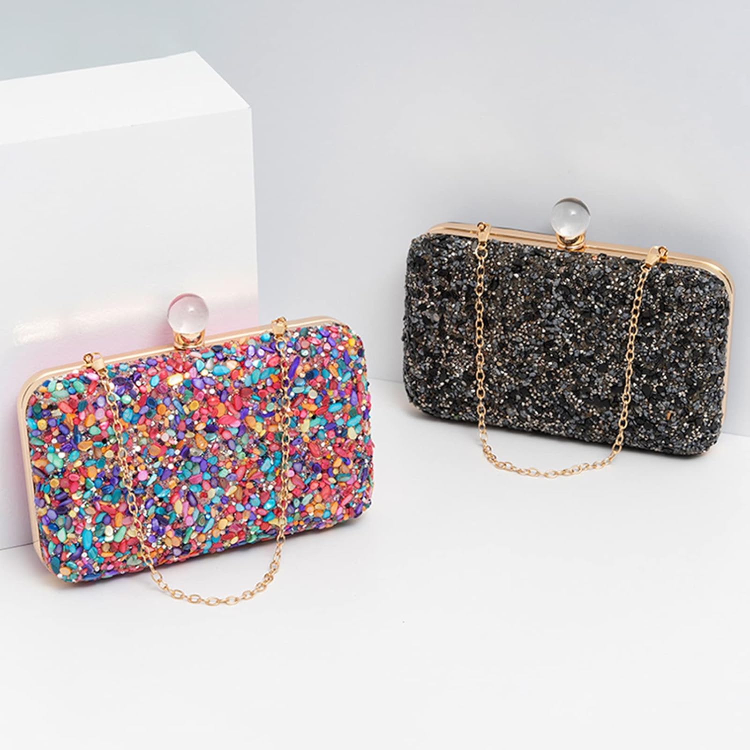 CORIOS Women Evening Bag Rhinestone Clutch Bag Ladies Handbag With Detachable Chain Bridal Wedding Purse