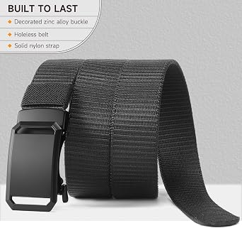 GAEKEAO Ratchet Belt for Men - No-Holes Adjustable Nylon Belt with Slide Buckle for Golf, Casual, Work & Travel with Gift Box