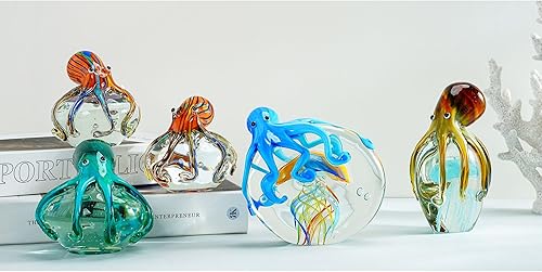 Miniatura 6 de QFkris Decoración de pulpo de vidrio soplado, figuras de pulpo de 3.5 pulgadas, pisapapeles de vidrio de animales marinos para el hogar, escritorio