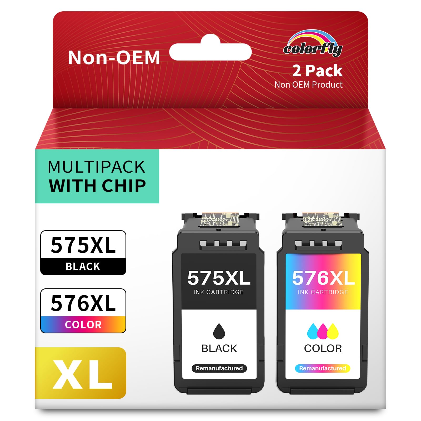 Colorfly Cartuchos de Tinta Reemplazo para Canon 575 576 XL Multipack 2 Pack (Negro, Color)