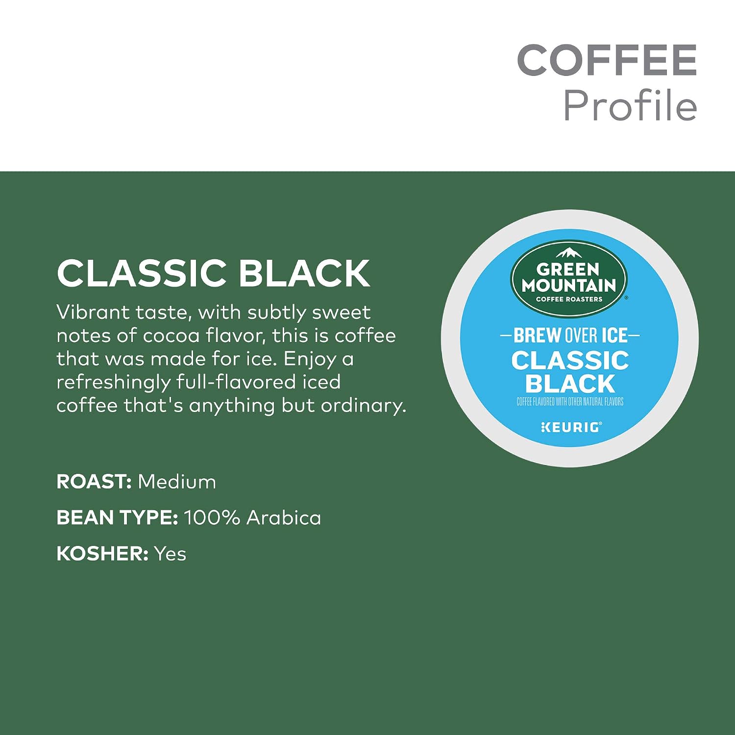 Green Mountain Coffee Roasters Brew Over Ice Classic Black, Single Serve Keurig K-Cup Pods, Medium Roast Iced Coffee, 12 Count