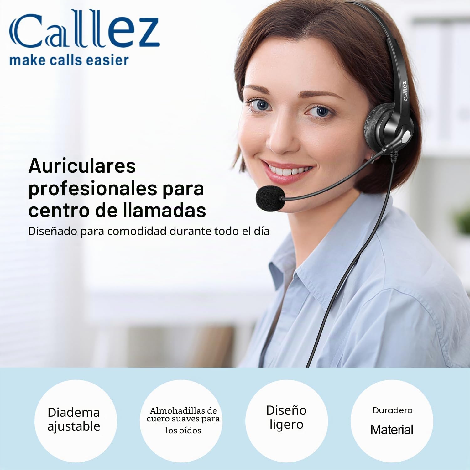 Callez Auriculares Teléfono Fijo Inalámbrico Mono, Micrófono con Cancelación de Ruido, Cascos 2,5 mm con Control de Volumen para Panasonic Siemens Gigaset C430 Polycom Cisco Teléfonos DECT