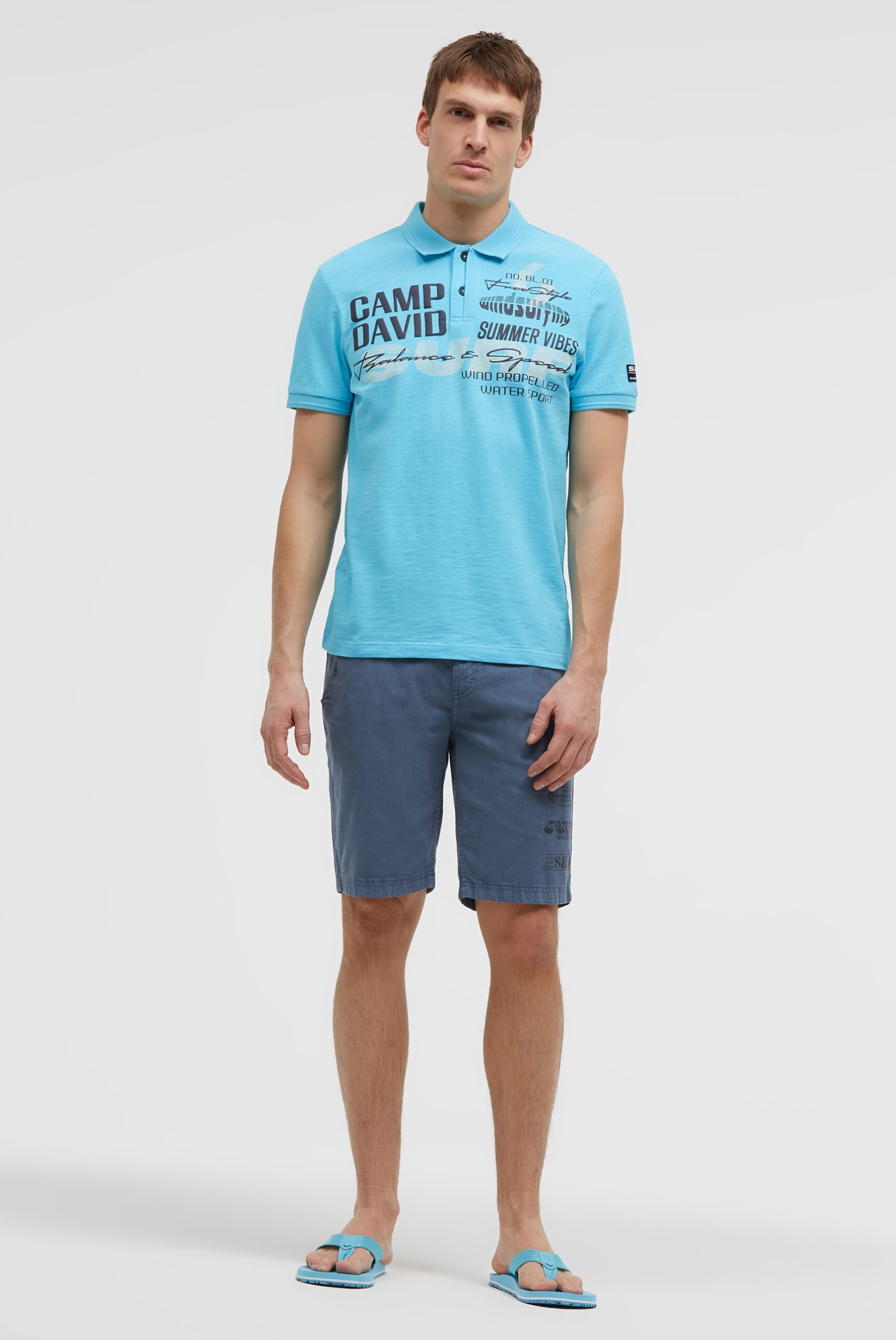 Camp David Herren Pikee-Polo Kurzarm mit Artworks und Puffprint-Details, 100% Baumwolle, Regular Fit