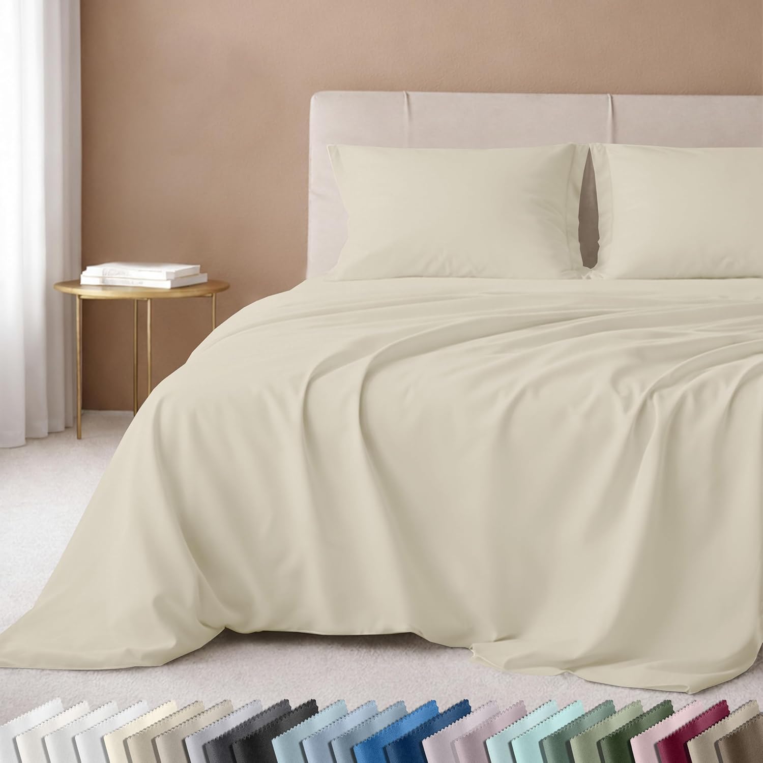 California Design Den Queen Size Sheet Set - Luxury 600 Thread Count Sateen, 100% Cotton Sheets, Deep Pockets, All Around Elastic for a Snug Fit, Durable Bedding Set - Cream (Warm Ivory)