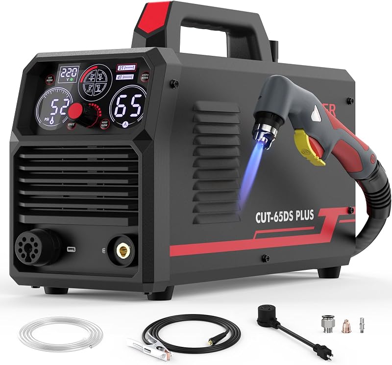 CUT-65DS PLUS Plasma Cutter, 4-in-1 Non-HF Pilot Arc, 110/220V | Plate Cutting, Grid Cutting, Gouging, and Marking Versatility, ETL Certified, IP21 Rating, Overload and Overheat Protection