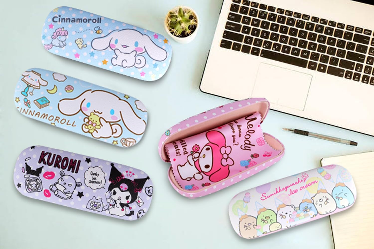 Roffatide Anime różowy kreskówka etui na okulary twarda obudowa na okulary z ściereczką do okularów przenośne ochronne pokrowiec na okulary dla chłopców dziewcząt