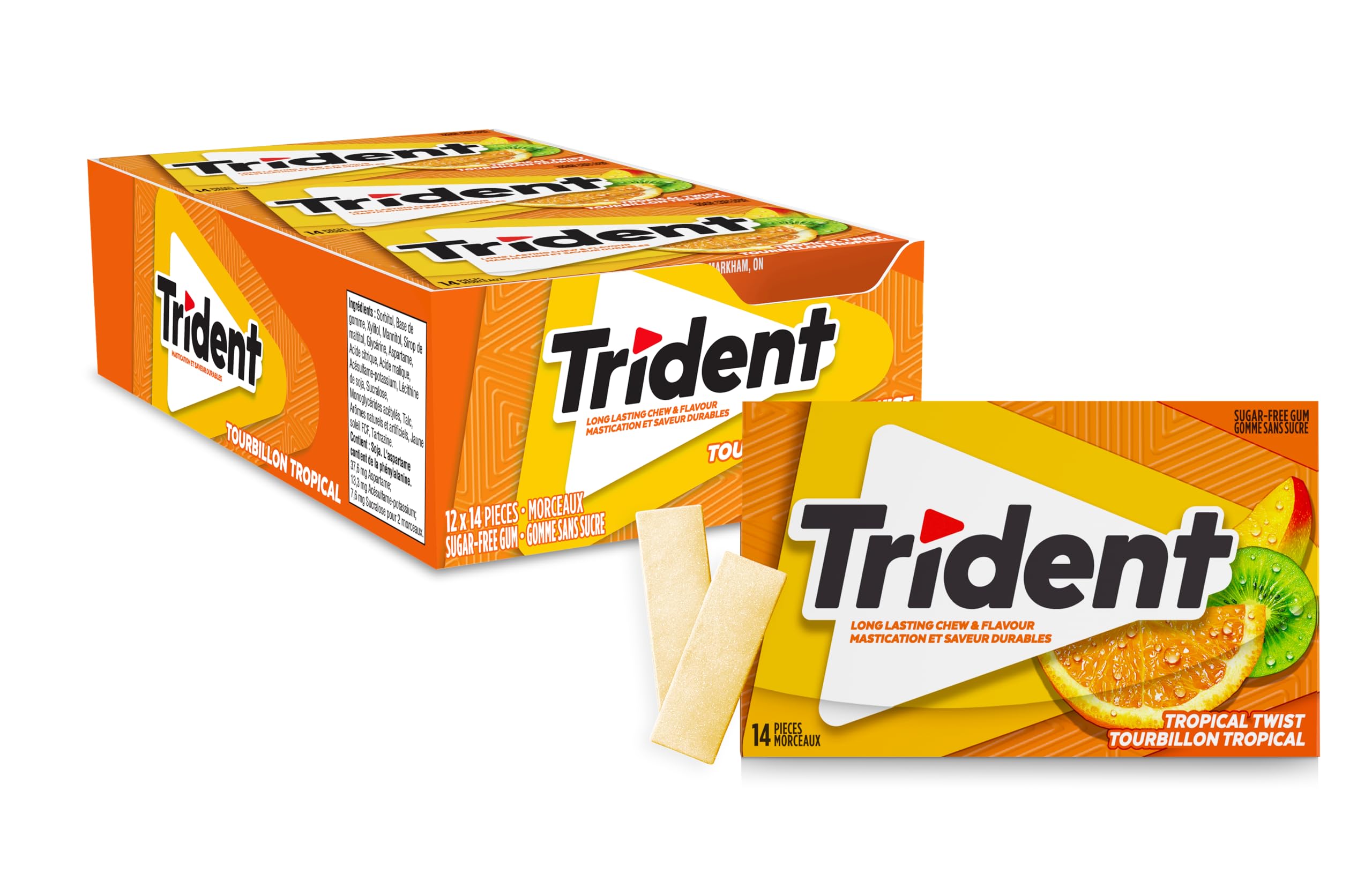 Trident Sugar Free Tropical Twist Chewing Gum Superpak, 12 Pack (14 Pieces Each)