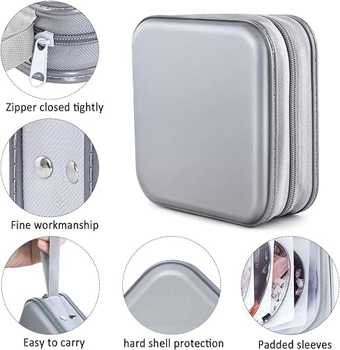 Miniatura 2 de Bivisen - Funda para CD, estuche para DVD, carpeta de 48 capacidades, fundas de CDDVD, organizador de carpetas para coche, hogar, viajes (plateado)