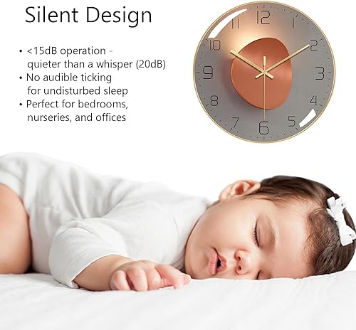 Miniatura 4 de Reloj de pared, reloj de pared moderno de 12 pulgadas, reloj silencioso de cristal de cuarzo, reloj Art Deco con números grandes para sala de estar,