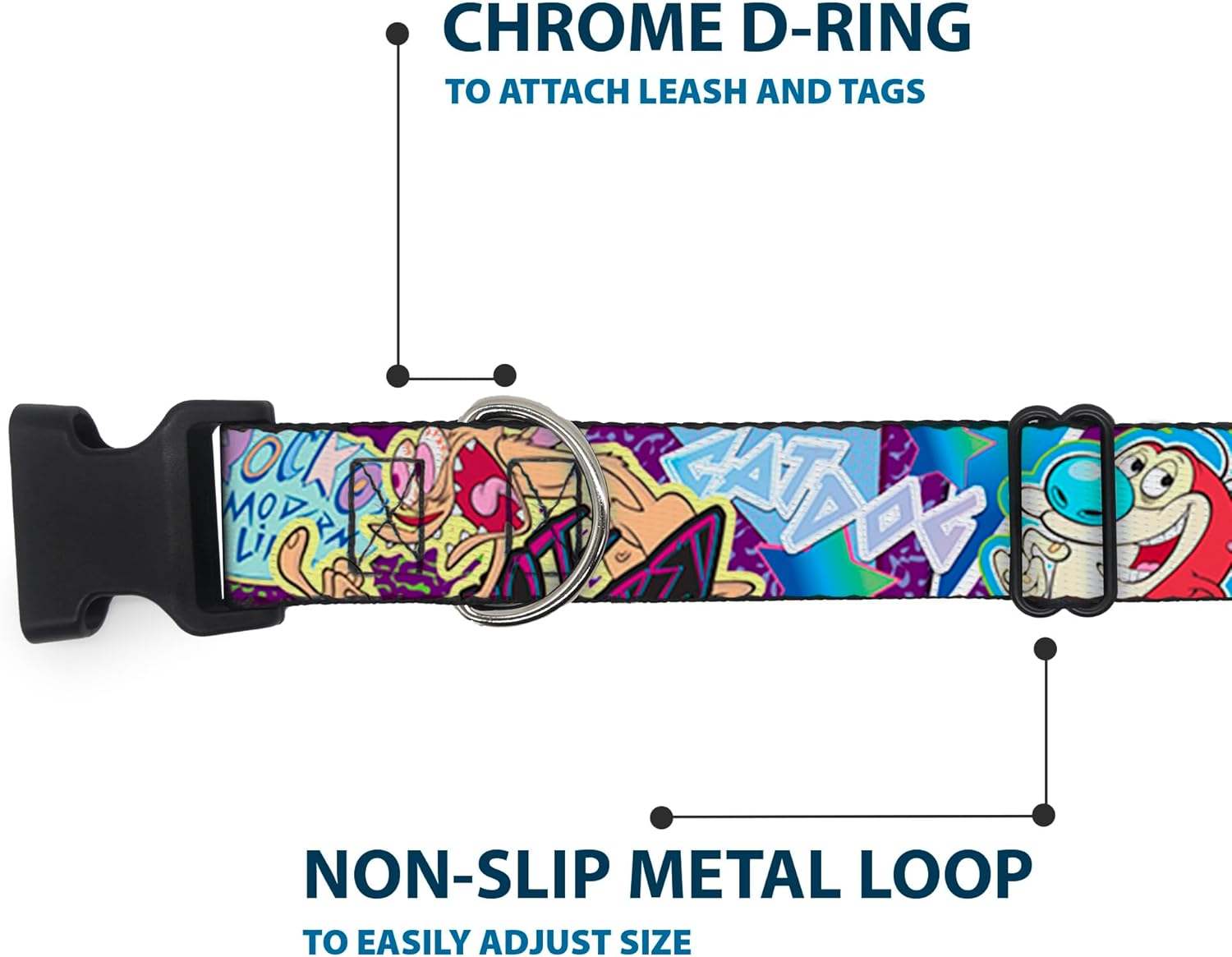 Buckle-Down "Nick 90's Rewind 7-Character/4-Logo Collage" Plastic Clip Collar, 1.5" x 13-18"/Small