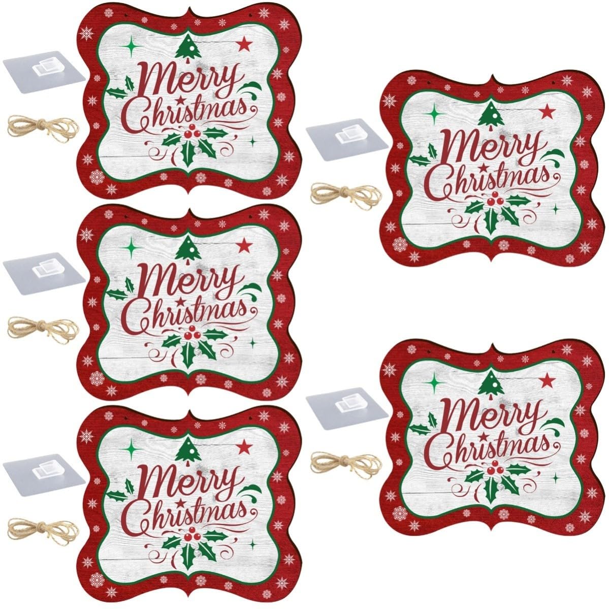 BESPORTBLE 5 Sets Weihnachts Hängeschild für Haustür, Rot, Dekorativ