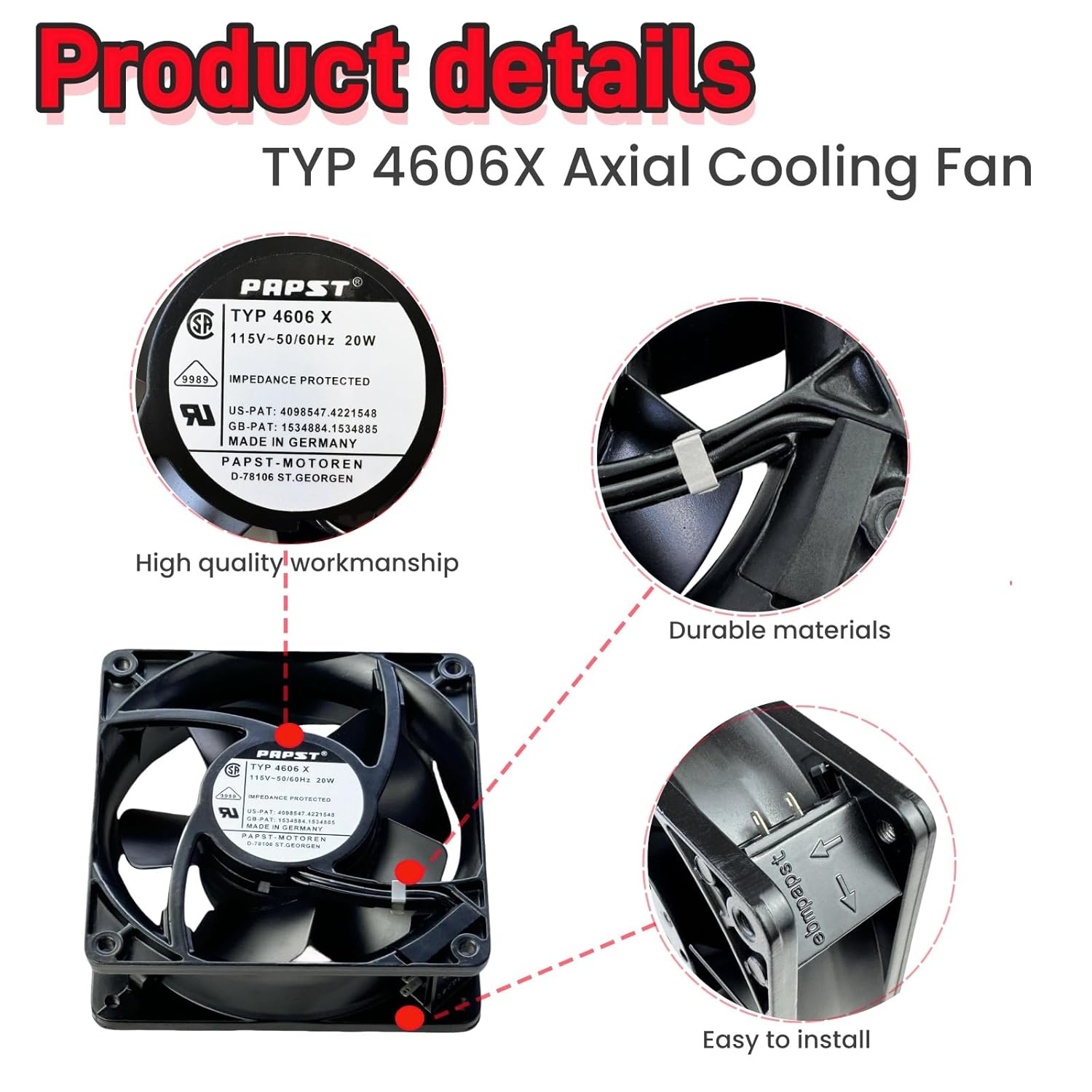 for PAPST TYP 4606X 115V 50/60Hz 120MM 20W 12038 All-Metal high Temperature Resistant Cooling Fan