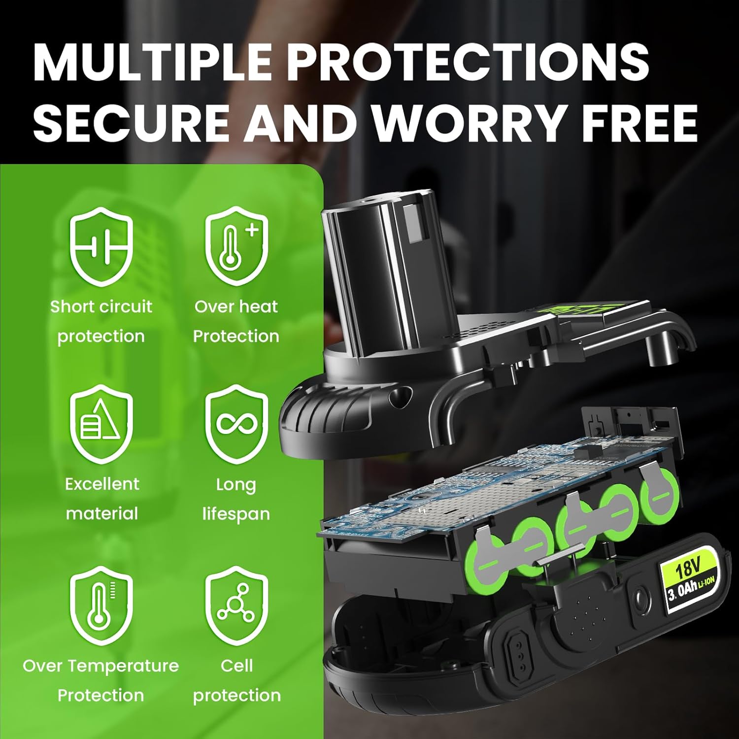 Abeden 18V 3.0Ah Replacement for Ryobi Battery with USB, Compatible with Ryobi 18V Battery P102 P103 P104 P105 P107 P108 P109 Series Cordless Power Tools and Charger - Image 5