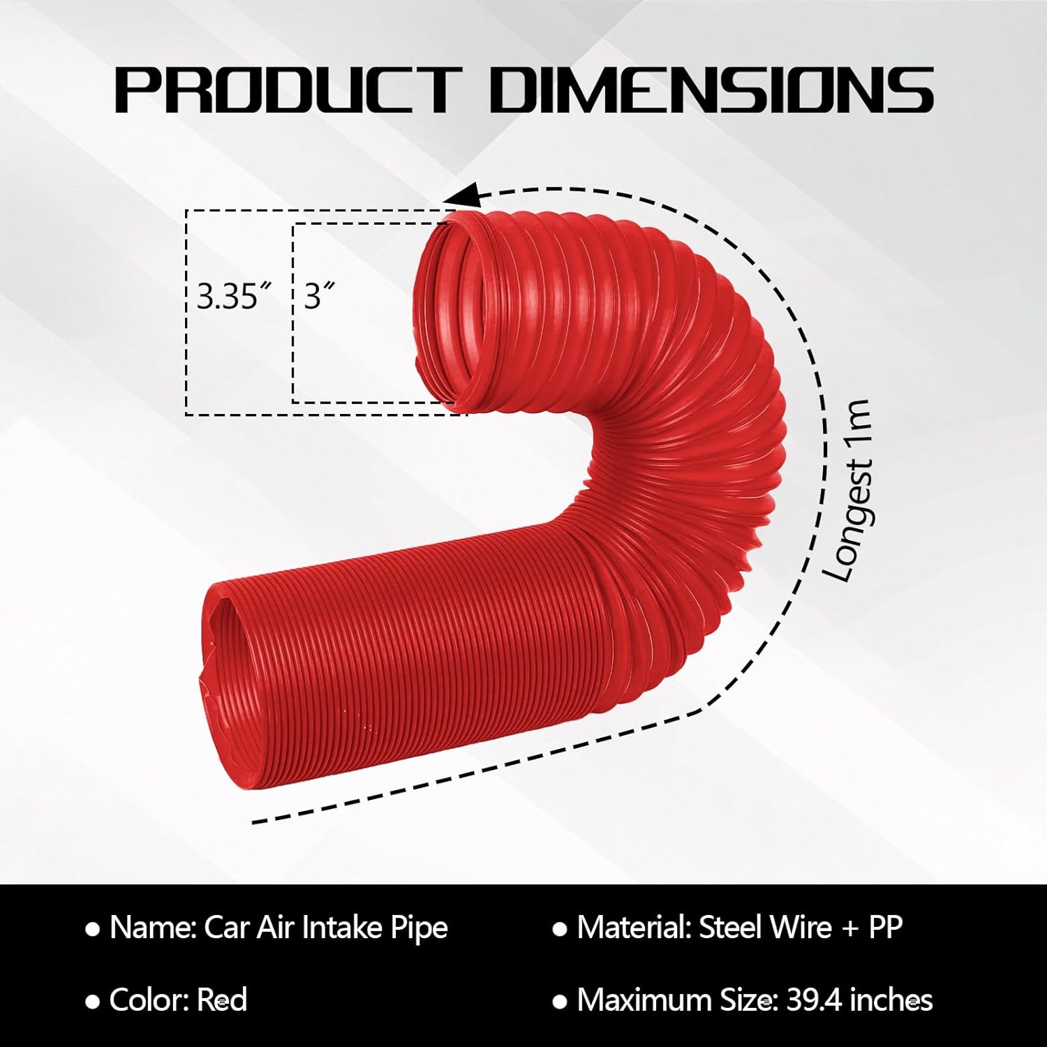 Car Air Intake Hose, ID 76mm/3 Inch Automotive Feed Pipe Replacement, Flexible Car Cold Air Duct Hose, Length Retractable to 39.4 Inch, Adjustable Vehicle Duct Hoses Tube Pipe (Red)