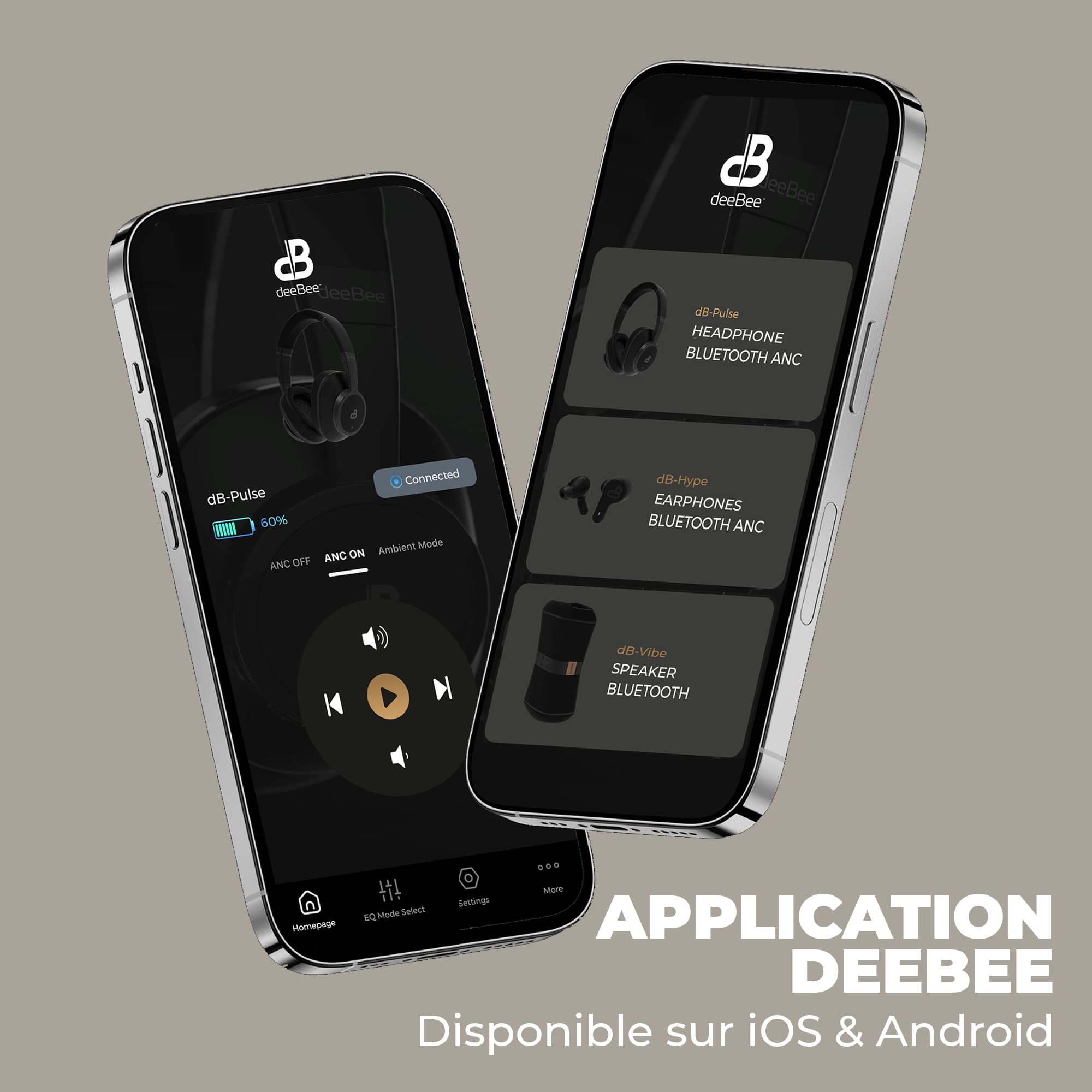 deeBee Pulse - Bezprzewodowe słuchawki audio z aktywną redukcją szumów - Bluetooth ANC -35dB mikrofon, autonomia 40 godzin, wymienne nauszniki, redukcja szumów, muzyka, rozmowy - DB-Pulse-GLD (beżowy)