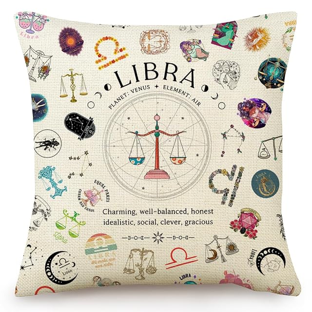 Libra Gifts Pillow Covers 18x18 inch Libra Zodiac Throw Pillow Cover for Couch Bedroom Living Room Home Decor