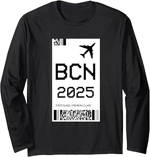 Barcelona 2025 vacation flight ticket boarding pass airport Long Sleeve T-Shirt