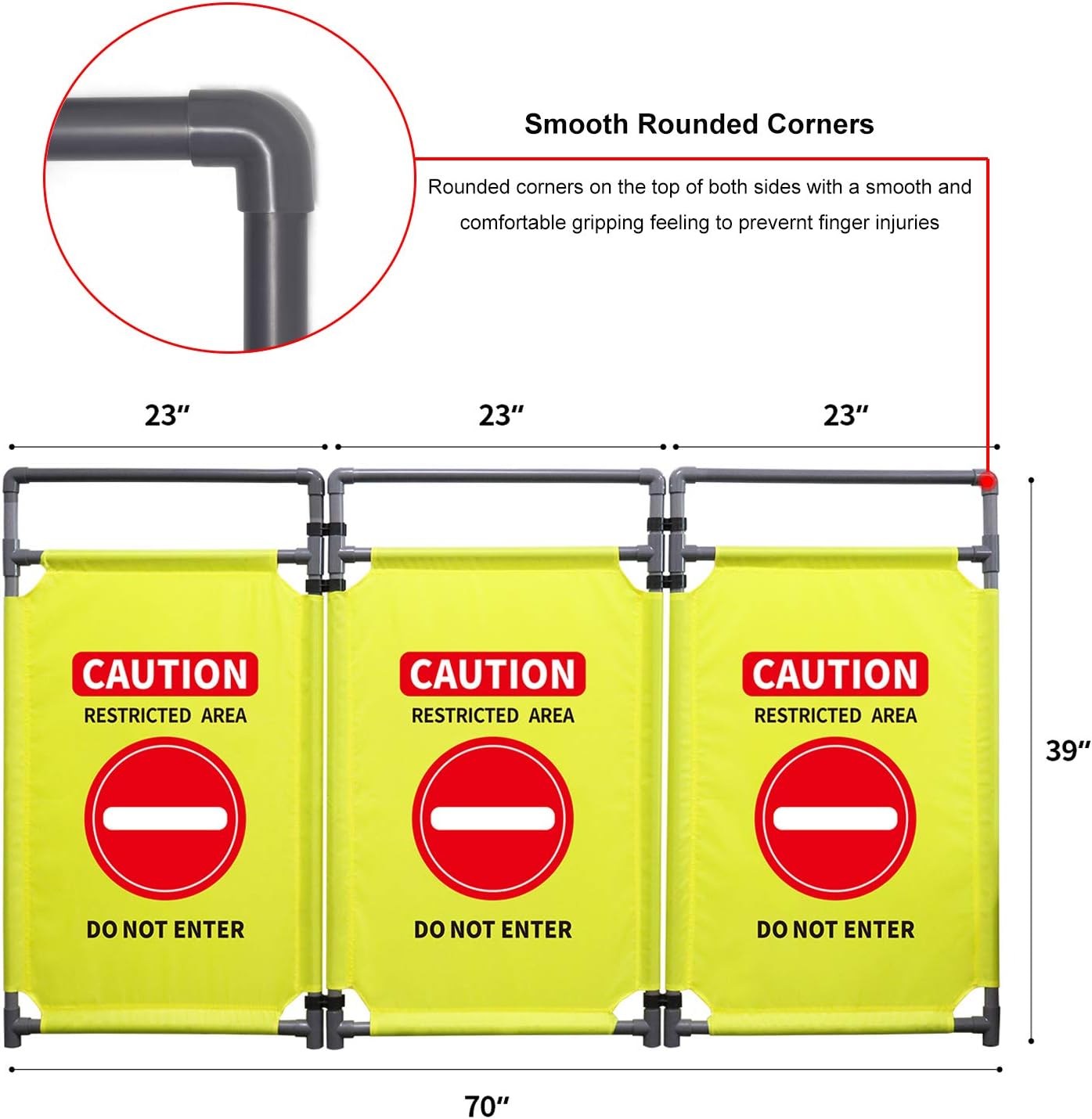 3 panels safety barricade 5.8ft foldable security sign barrier gate with heavy duty pvc frame high visibility caution symbol crowd control restricted area pedestrian barricade (yellow-1)