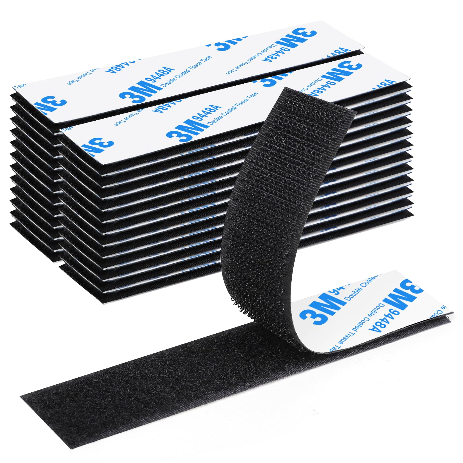 20Pairs Hook and Loop Strips with Adhesive 5X1IN, Black Super Strong Sticky Back Fastener, Heavy Duty Double-Sided Adhesive Hanging Strips for Home Office School Car