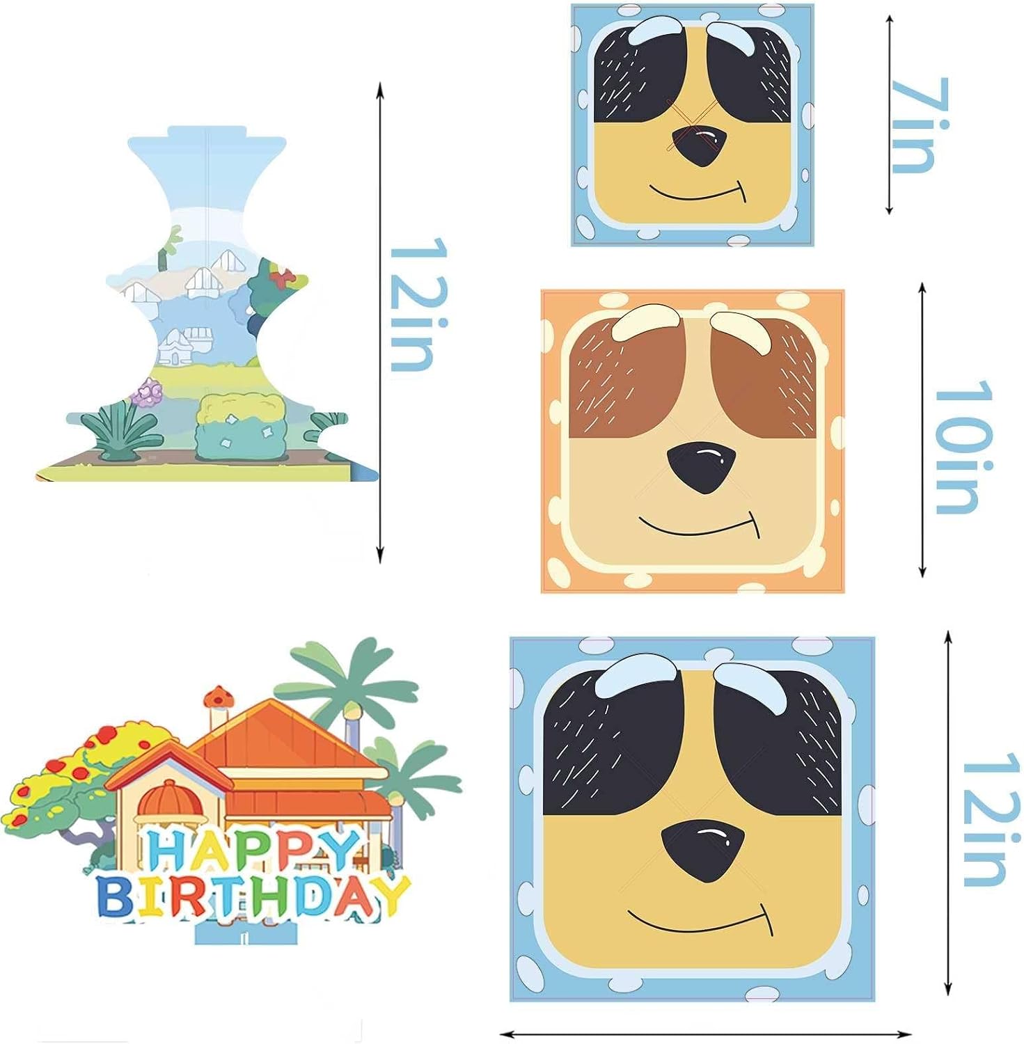 Cartoon Dog Home Round Cardboard Cupcake Stand for 24 Cupcakes Blue House Birthday Party Supplies 3-Tier Cupcake Stand for Kids Happy Birthday Party Decorations