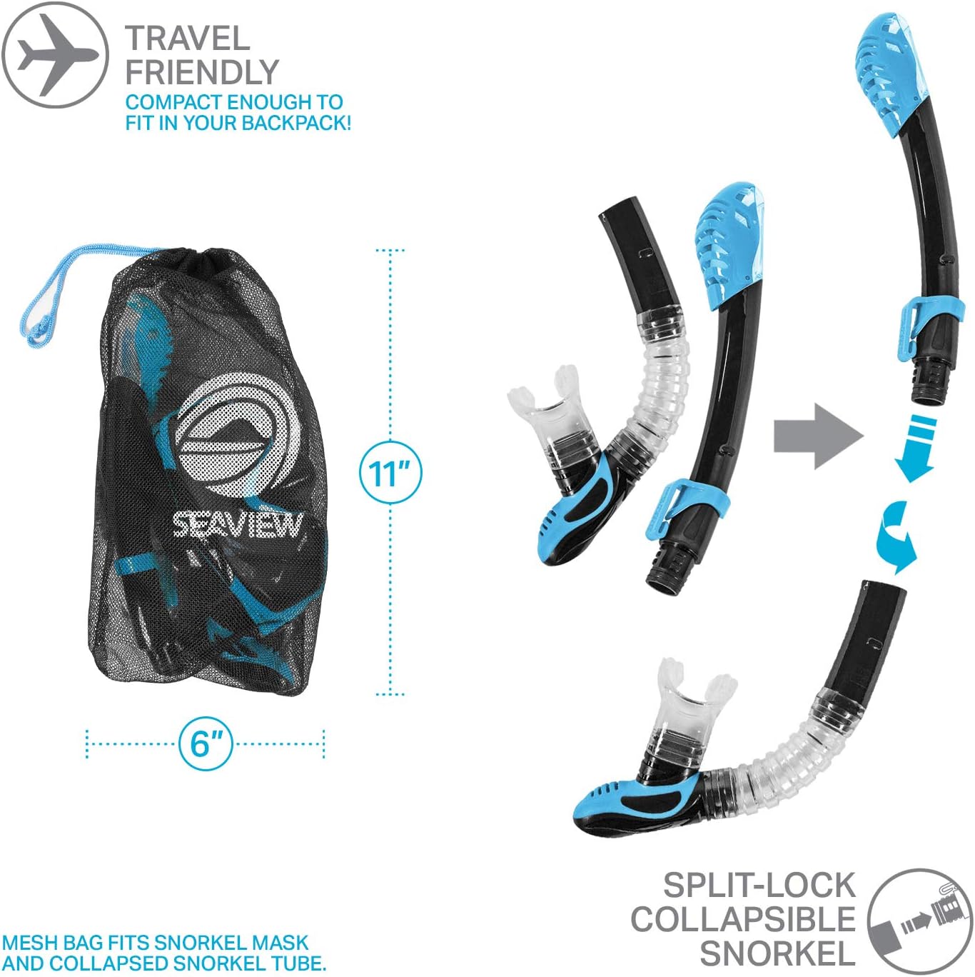 Seaview 180° Kradan Dry Snorkel Set. Wide View Panoramic Tempered Glass Diving Snorkel Mask. Adjustable Strap & Dry Valve Collapsible Swim Scuba Mask. Travel Collapsible set Snorkeling Gear for Adults : Sports & Outdoors