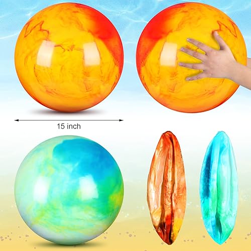 Miniatura 2 de Deekin 2 bolas hinchables marmoleadas de 15 pulgadas y 18 pulgadas grandes de hedstrom inflables de goma, juguetes sensoriales para agua escolar al