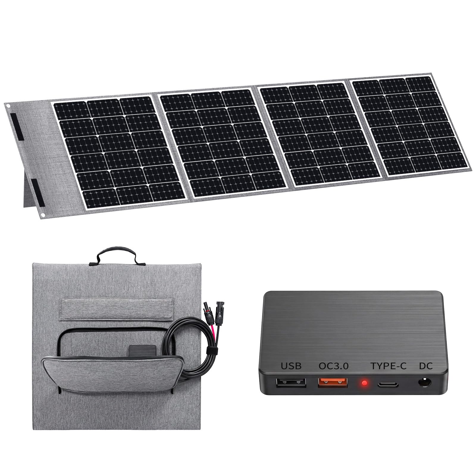 200W Portable Solar Panel 12V, 10.4 lbs Lightweight Foldable Panel with Better Low-Light Performance, MC4, USB-C and USB-A, IP65 for Power Stations,