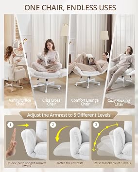 Karl home Flip Armrest Office Chair,Ergonomic Criss Cross Desk Chair(White)