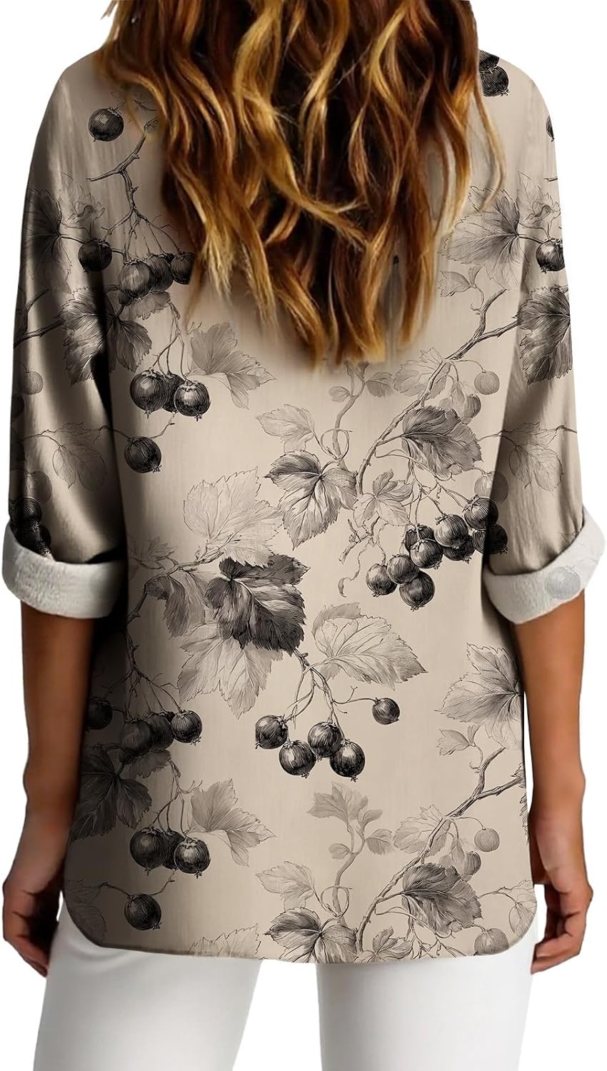 Women's Button Down Floral Shirts Long Sleeve Boho T-Shirt Flower Graphic Loose Fit Lightweight Casual Fashion Tops - Image 2