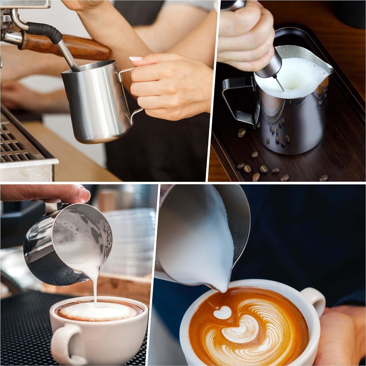 12oz Stainless Steel Milk Frothing Pitcher, Professional Barista Espresso Steaming Pitcher, Milk Frother Jug for Latte Art, Cappuccino & Coffee Making