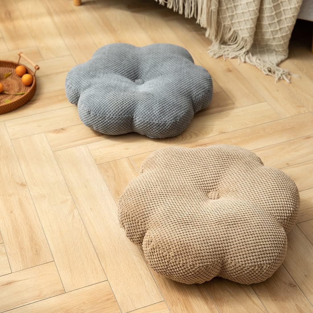 vctops 3D Flower Corduroy Soft Chair Pads Floral Decorative Throw Pillow Cute Kitchen Dining Chair Cushion Seat Pad Floor Pillows (Khaki,18"x18")