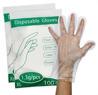 200 Pcs Disposable Plastic Gloves for Cooking, Clear Gloves for Food Prep & Cleaning - Extra Thick (1.3g Each), Food Safe, XL, Latex/Powder Free, Resealable Bag, Bulk