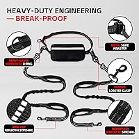 Vista 5 de Correa de perro manos libres para 2 perros con cinturón y bolsa grande, correa de cintura para pasear perros, correr y senderismo, correas dobles