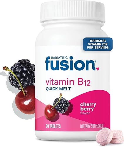 Bariatric Fusion Vitamina B12 Sublingual 1000 mcg que se Derrite | Sabor a Cereza y Baya | Tabletas de Vitamina B12 que se Disuelven Bajo la Lengua