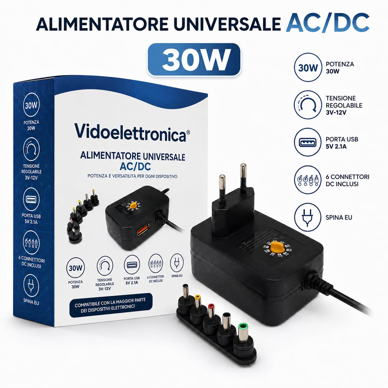 Zasilacz Uniwersalny 3V 4.5V 5V 6V 7.5V 9V 12V 1000MA 12w Max 8 ADAPTERY