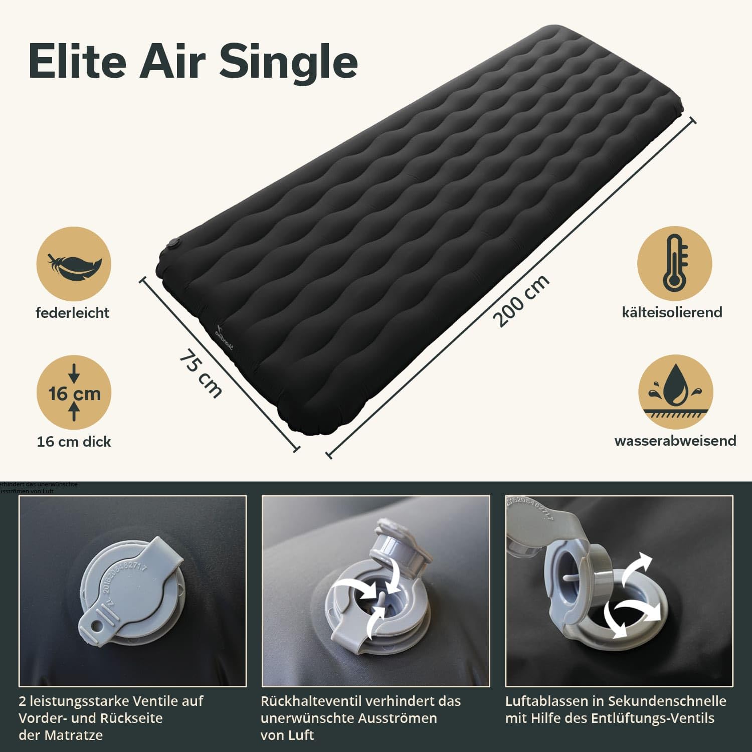 Skandika Elite e Exclusive Air | materassino isolante gonfiabile, singolo/matrimoniale, lettino da campeggio, materasso da campeggio (antracite (una piazza; 16 cm))