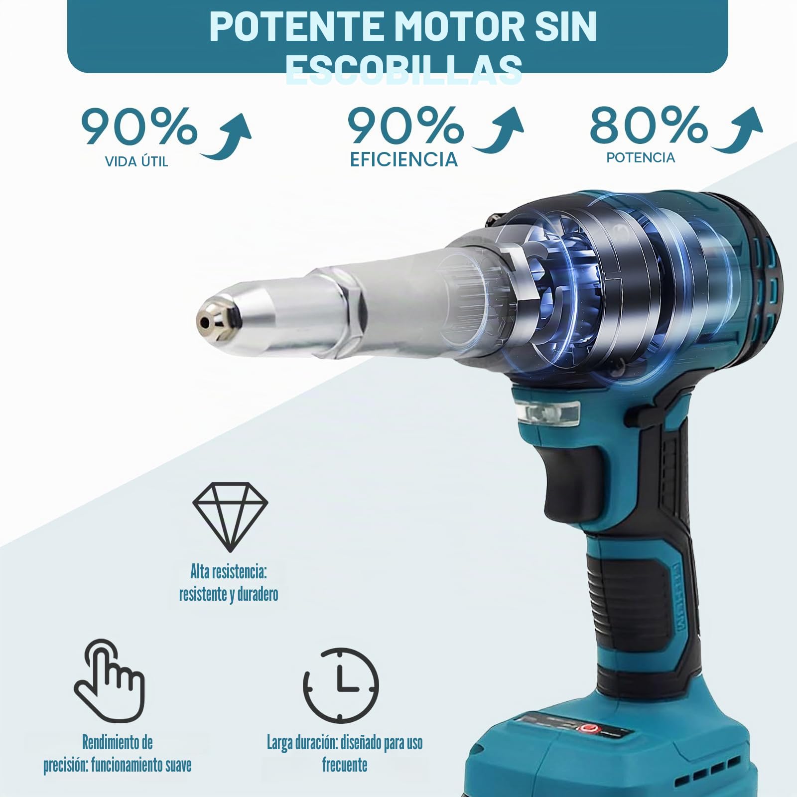 Remachadora Batería 21V, Remachadora Eléctrica Automática Brushless 20.000N con 2 Baterías 1300mAh para Remaches 2,4-5,0mm, para Reparación de Automóviles y Bricolaje