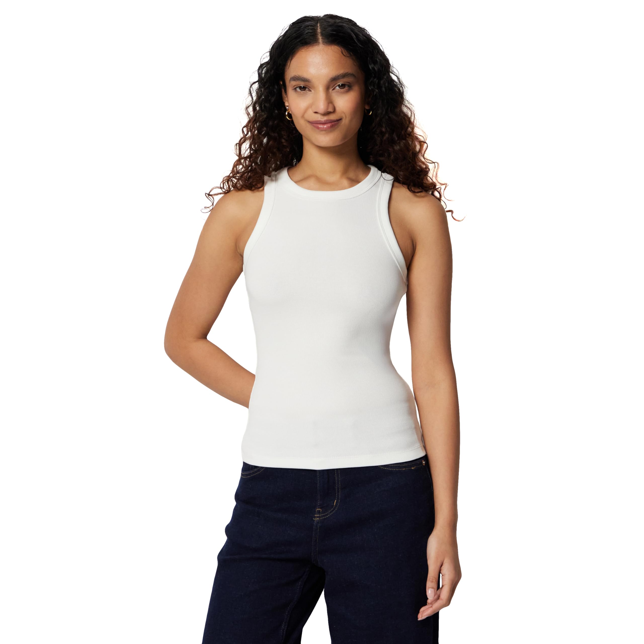 Amazon Essentials Women's Slim-Fit High Neck Ribbed Vest, White, XL