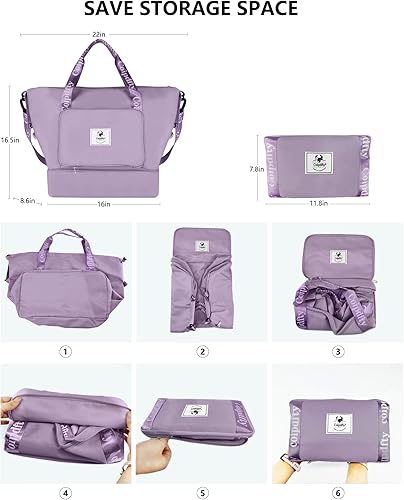 Miniatura 4 de Bolsa de lona plegable de viaje secohúmedo, compartimento para zapatos, gran capacidad, manga de equipaje, bolsa de fin de semana de gimnasio