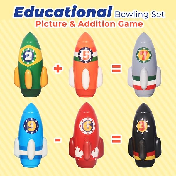 Nattork Rocket Children's Bowling Set - Bowling Set for Toddlers Indoor and Outdoor with 10 Foam Nails and 2 Balls, Educational Game for Kids 4-5 and 5-12 Years, Gift - 4