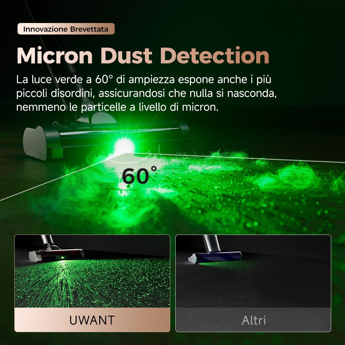 uwant Aspirapolvere Senza Fili Potente con Svuotamento Automatico V500 25000Pa CleanSync Leggero e Station Compatta Luce Verde 60° Micron Dust Detection Spazzola V Antigroviglio 5 Livelli Filtrazione