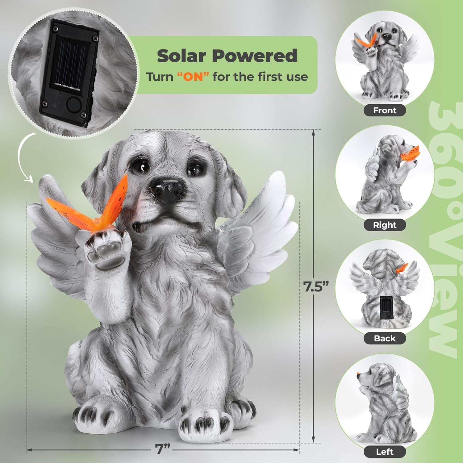 Tuitessine Solar Angel Dog Statue - Memorial Gift for Loss of Dog, Lawn Porch Patio