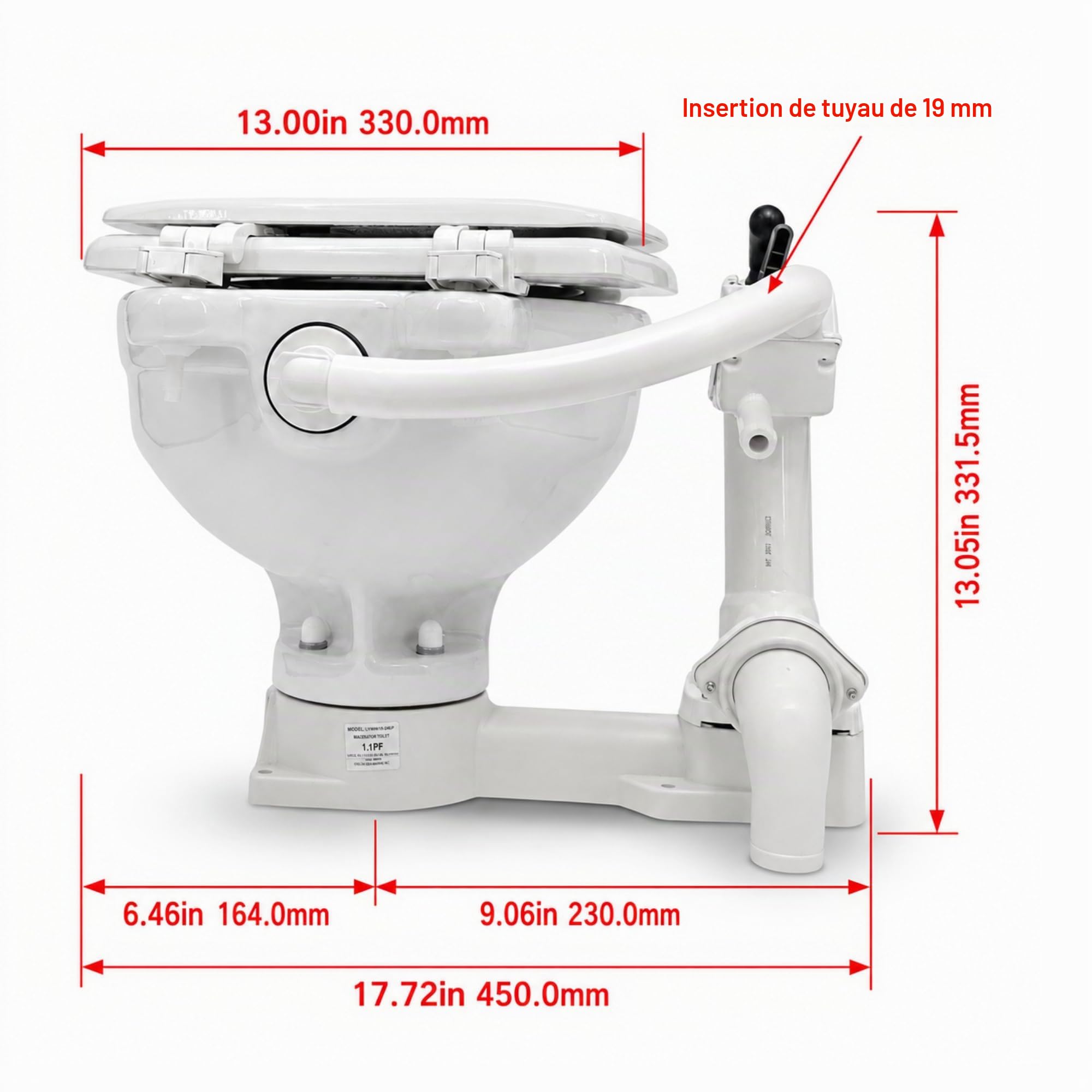 SEAFLO Tête de bateau pour toilettes marines à commande manuelle