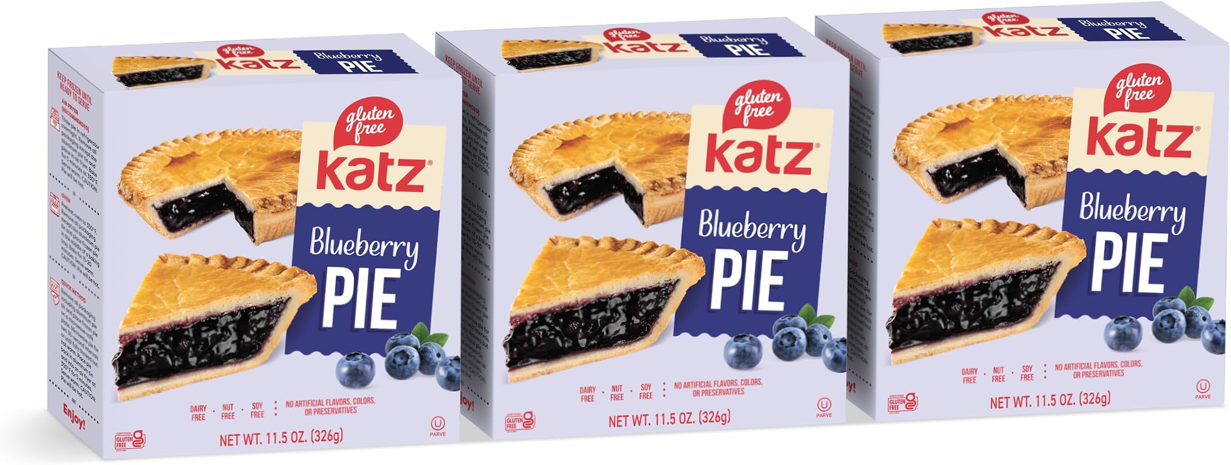 Katz Gluten Free Personal Size Blueberry Pie | Dairy Free, Nut Free, Soy Free, Gluten Free | Kosher (3 Packs of 1 Pie, 11.5 Ounce Each)