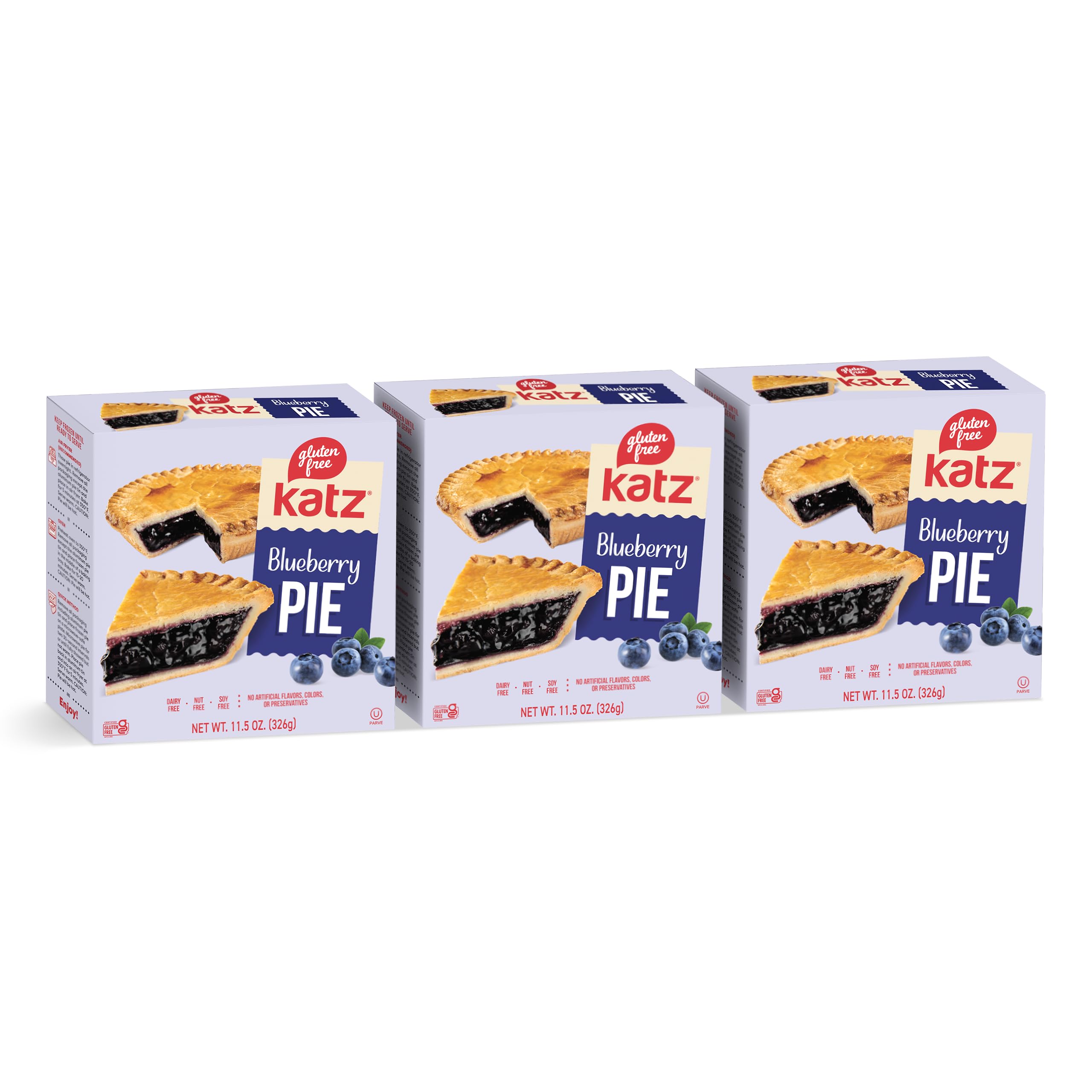 Katz Gluten Free Personal Size Blueberry Pie | Dairy Free, Nut Free, Soy Free, Gluten Free | Kosher (3 Packs of 1 Pie, 11.5 Ounce Each)