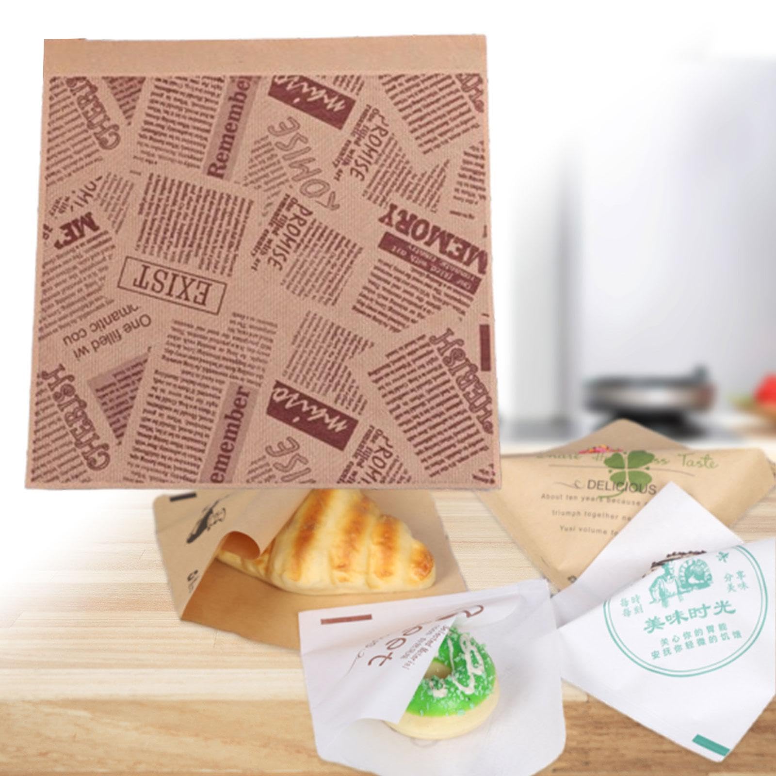 F Fityle 2x 100 Pezzi Sacchetto per Panini Sacchetti per Patatine Fritte Sacchetti per Alimenti Caldi Sacchetti di Carta Oleata Antiaderente Sacchetti Da Forno