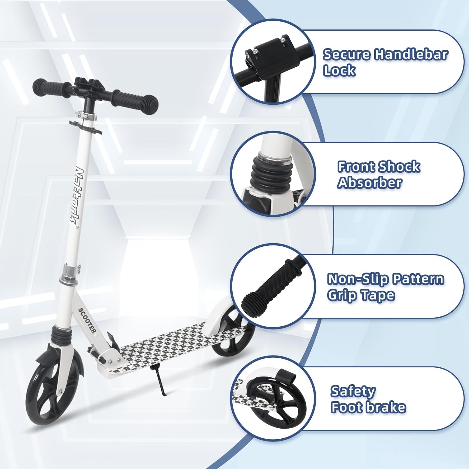 Nattork Kick Scooter for Kids 6+ Years Teens Adults - 220LB Weight Capacity, Front Shock Absorber and Adjustable Handlebar - Smooth Ride with 8" Sturdy Wheels, Ideal for Outdoor Sports - Image 2