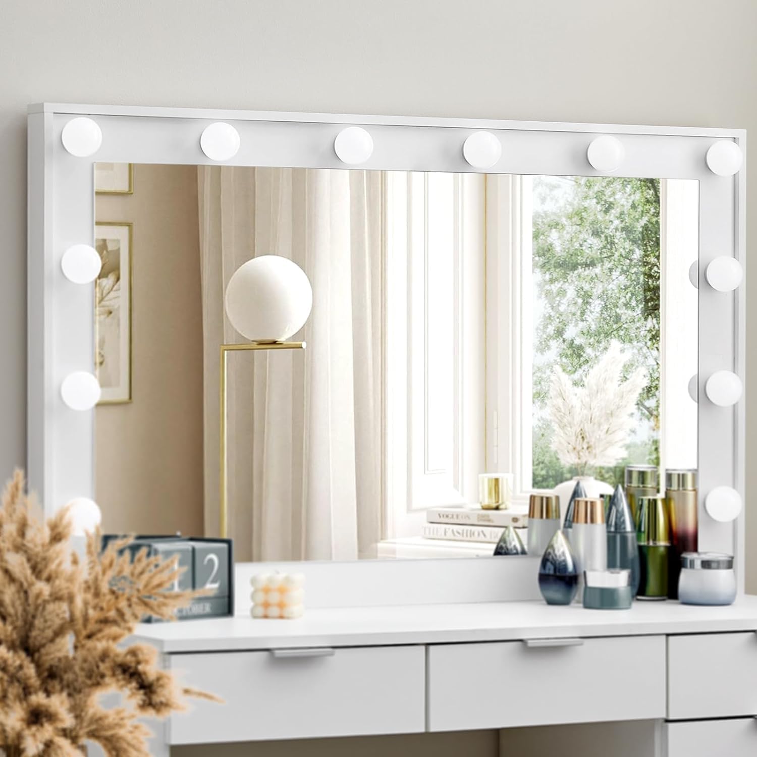 CLIPOP Tavolino da Trucco con Specchio a LED, Tavolino da Trucco con sgabello, Tavolino da Toilette con 4 Cassetti e 1 Contenitore Chiuso per la Camera da Letto