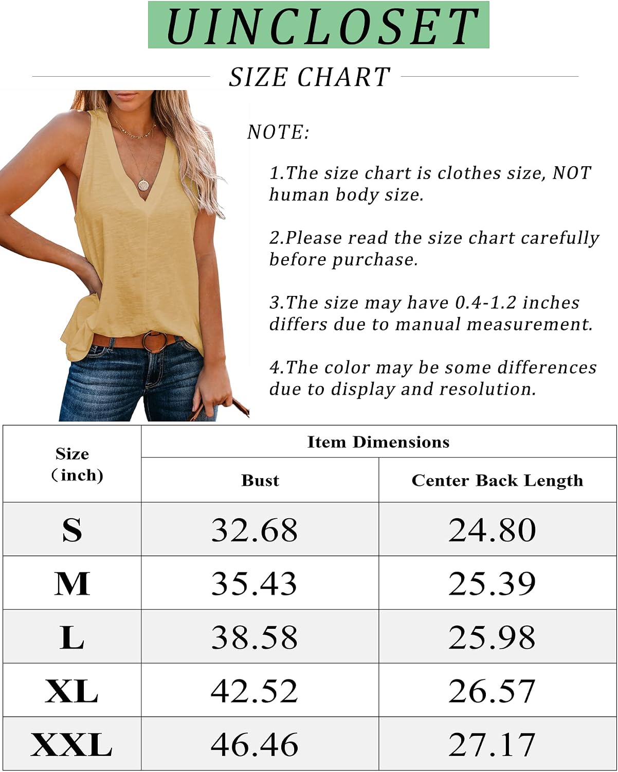 Uincloset Women's Summer Basic Sleeveless V Neck Casual Tank Tops Loose Shirts